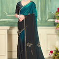 Teal Green Black Embroidered Saree with Designer Blouse