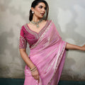 Pink Organza Saree with Heavy Embroidered Designer Blouse