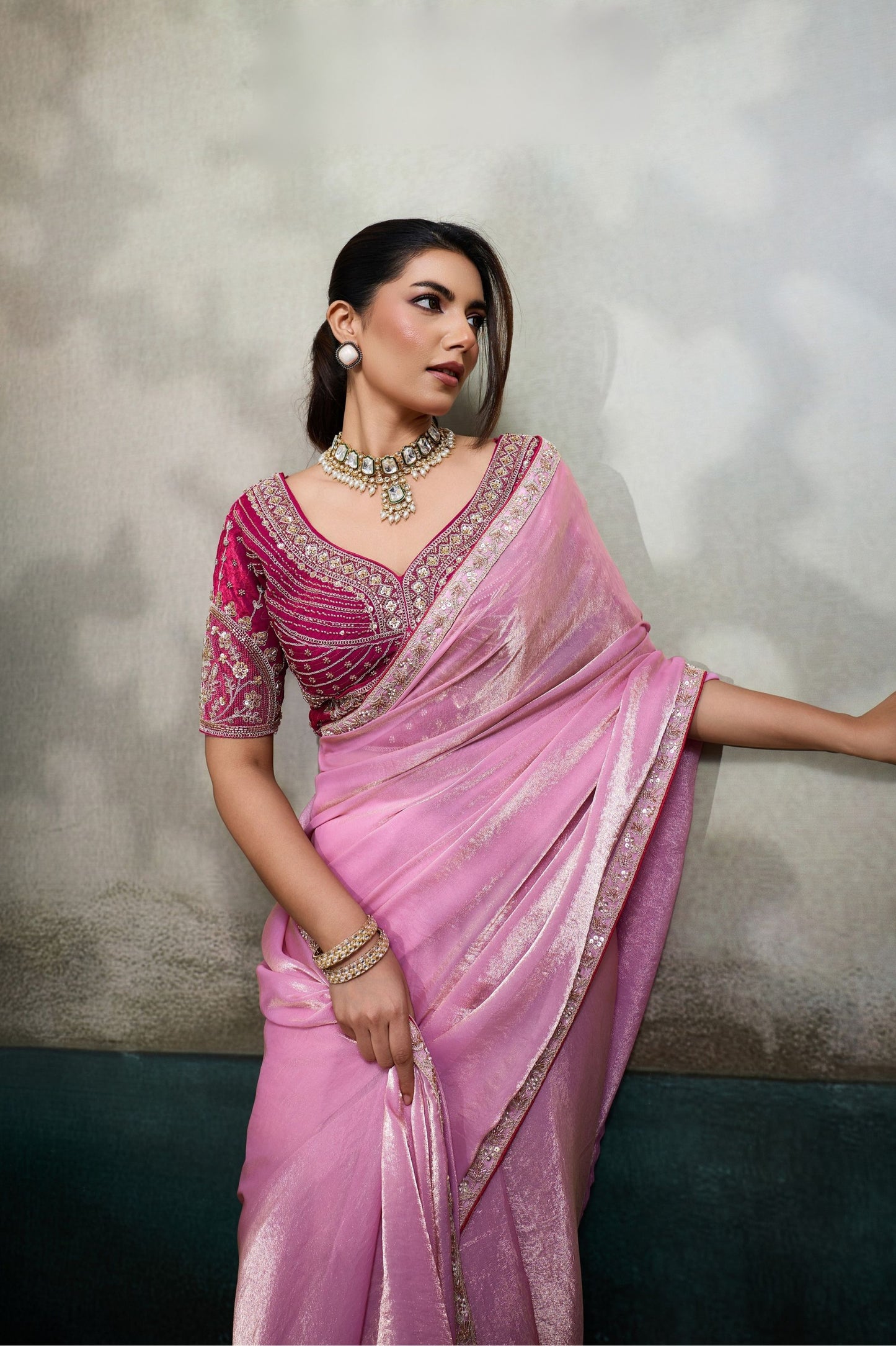 Pink Organza Saree with Heavy Embroidered Designer Blouse