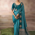 Teal Blue Silk Saree with Heavy Zari Border Traditional Saree