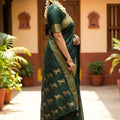 Dark Green Kanjivaram Silk Saree Gold Zari Border Traditional Motif Pallu