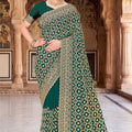 Green Georgette Saree Heavy Gold Zari Embroidery Designer Blouse 