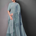 Pastel Blue Embroidered Georgette Saree with Designer Blouse 