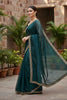 Teal Green Organza Saree Designer Embroidered Border Sleeveless Blouse