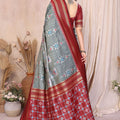Grey And Maroon Ikat Silk Saree with Traditional Weaving Saree