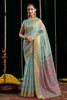 Elegant Sky Blue Handloom Cotton Saree with Motifs Contrast Pallu