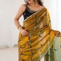 Mustard Gold Tissue Silk Saree Black Embroidered Sequin Designer Blouse