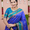 Royal Blue Silk Saree with Teal Woven Border Traditional Design