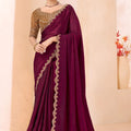 Wine Maroon Silk Saree Designer Embroidered Border Party Wear Saree