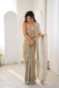Elegant Beige Designer Embroidered Saree with Silver Floral Work Party Wear