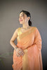 Peach Linen Silk Saree with Rich Golden Zari Border Tassel Pallu