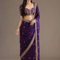 Royal Purple Silk Saree with Heavy Zari Embroidered Border Designer Blouse