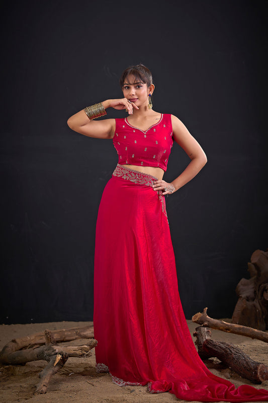 Red Designer Saree with Heavy Embroidered Border
