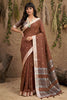 Coffee Brown Cotton Linen Saree with Silver Zari Border