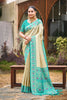 Beige Silk Saree Turquoise Blue Banarasi Border Traditional Saree 
