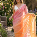 Pink Orange Ombre Designer Saree Sequin Embroidered Border