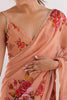 Peach Floral Printed Georgette Saree with Sequins Border Spaghetti Blouse