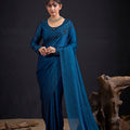 Teal Blue Embroidered Silk Saree with Designer Blouse