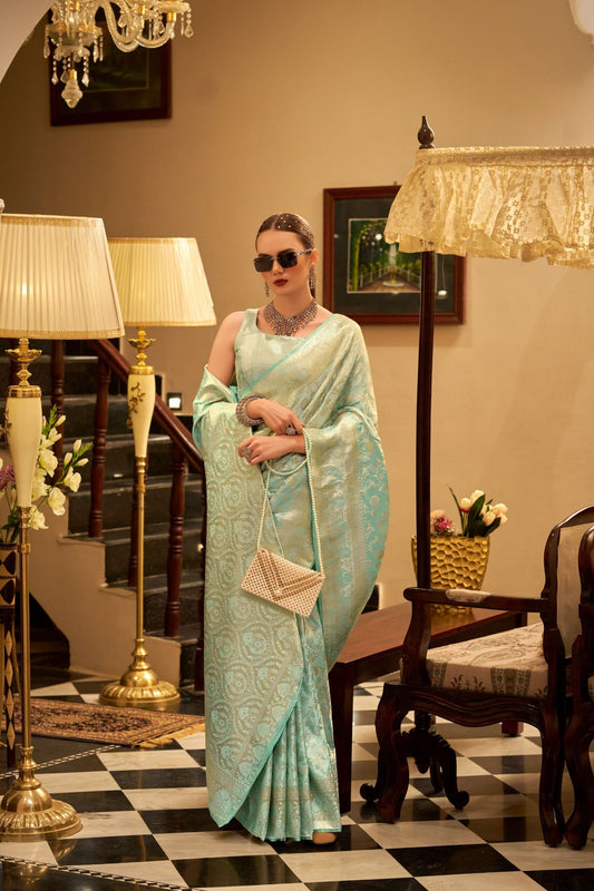 Sea Green Banarasi Silk Saree with Intricate Zari Weaving Saree