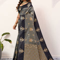 Grey Black Banarasi Silk Saree Antique Gold Zari Motifs Woven Pallu