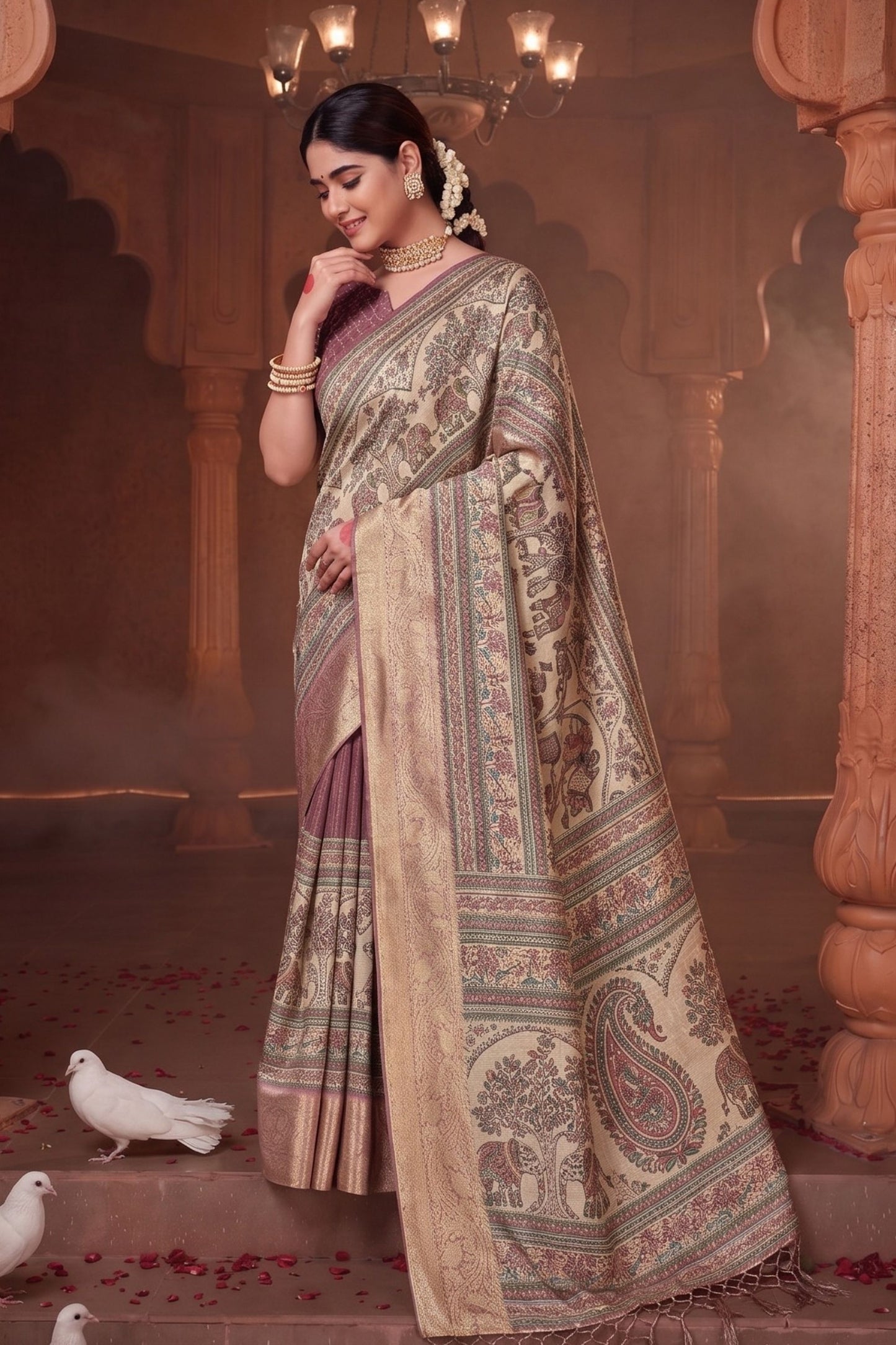 Mauve Banarasi Silk Saree with Traditional Woven Designer Pallu