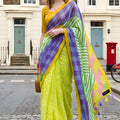 Trendy Lime Green Purple Saree Geometric Prints Casual Wear Saree