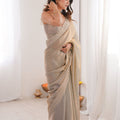 Champagne Gold Organza Saree Designer Embroidered Border