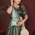Sea Green Dark Green Tie-Dye Silk Saree with Silver Woven Border
