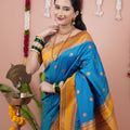 Royal Blue Silk Saree Mustard Gold Woven Border Traditional Design