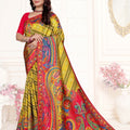 Mustard Yellow Multicolor Printed Saree with Paisley Design Saree