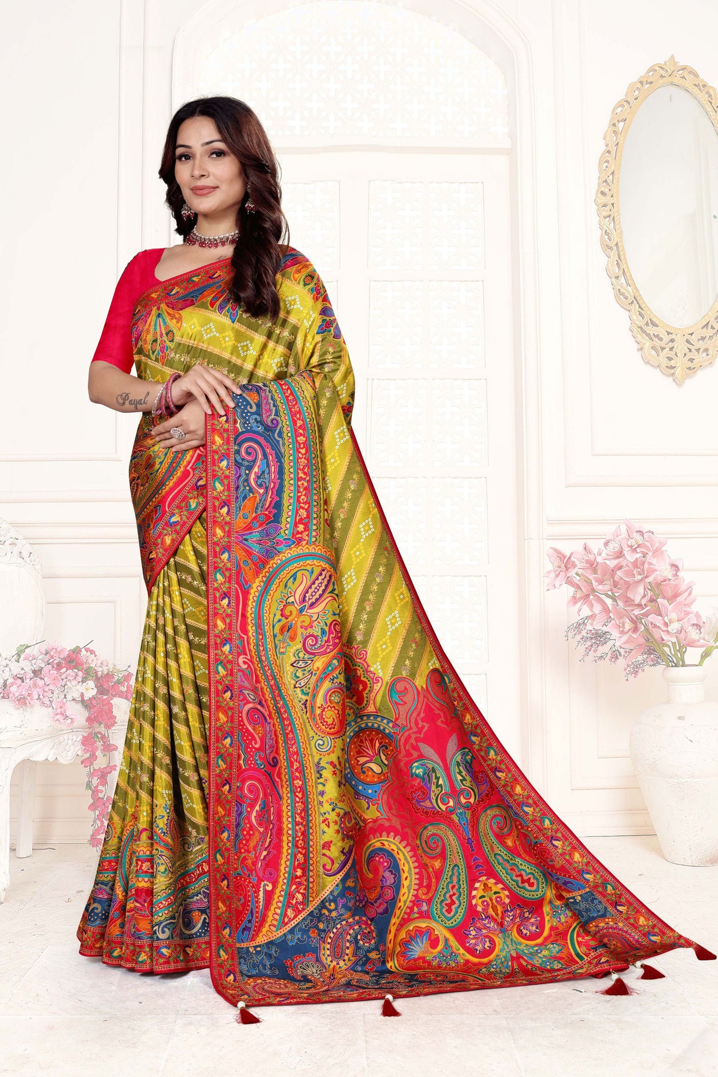 Mustard Yellow Multicolor Printed Saree with Paisley Design Saree