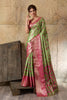Green Banarasi Silk Saree Pink Zari Border Floral Weaving Saree