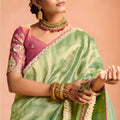 Pastel Green Soft Silk Saree with Woven Butti Designer Blouse