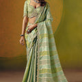 Green Silk Saree Woven Zari Embroidered Border with Readymade Blouse