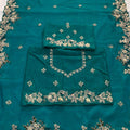 Bottle Green Organza Saree Heavy Floral Zari Embroidery Designer Blouse