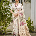 Cream Banarasi Silk Saree with Weaving Zari Border Festive Wear