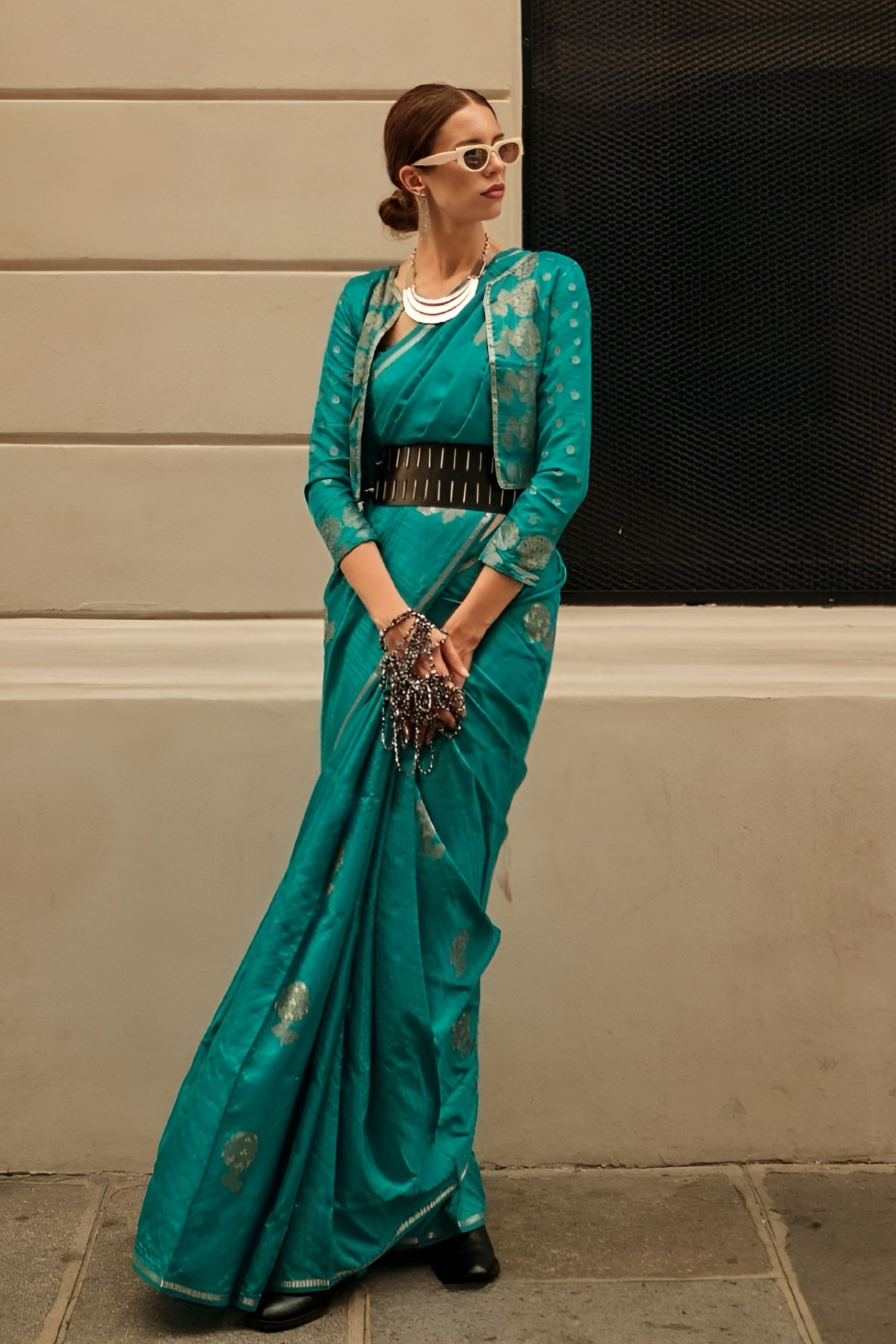 Elegant Rama Green Banarasi Silk Saree with Silver Zari Weaving Saree