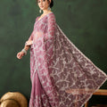 Mauve Embroidered Net Saree Thread Work Border Party Wear Saree