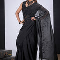 Black Organza Saree with Floral Embroidery Designer Saree