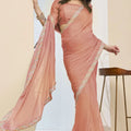 Peach Designer Saree Multicolor Embroidered Border Ready To Wear