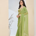 Pista Green Georgette Ready To Wear Saree with Designer Pearl Lace Border