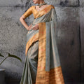 Grey Banarasi Silk Saree with Golden Zari Border Traditional Saree