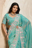 Aqua Blue Net Saree with Floral Embroidery Matching Blouse
