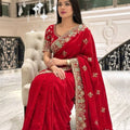 Royal Red Embroidered Silk Saree with Heavy Designer Border
