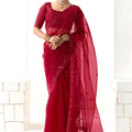 Red Organza Saree with Heavy Embroidered Designer Blouse 
