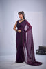 Purple Organza Saree with Black Floral Embroidery Designer Party Wear Saree