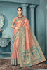 Peach Banarasi Silk Saree with Rich Zari Work and Contrast Border