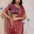 Maroon Silk Saree Golden Zari Embroidery Border Matching Blouse