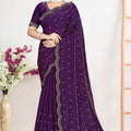 Deep Purple Silk Saree with Zari Embroidered Border Buti Work