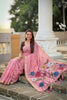 Pink Linen Silk Saree with Multicolor Floral Print Woven Border